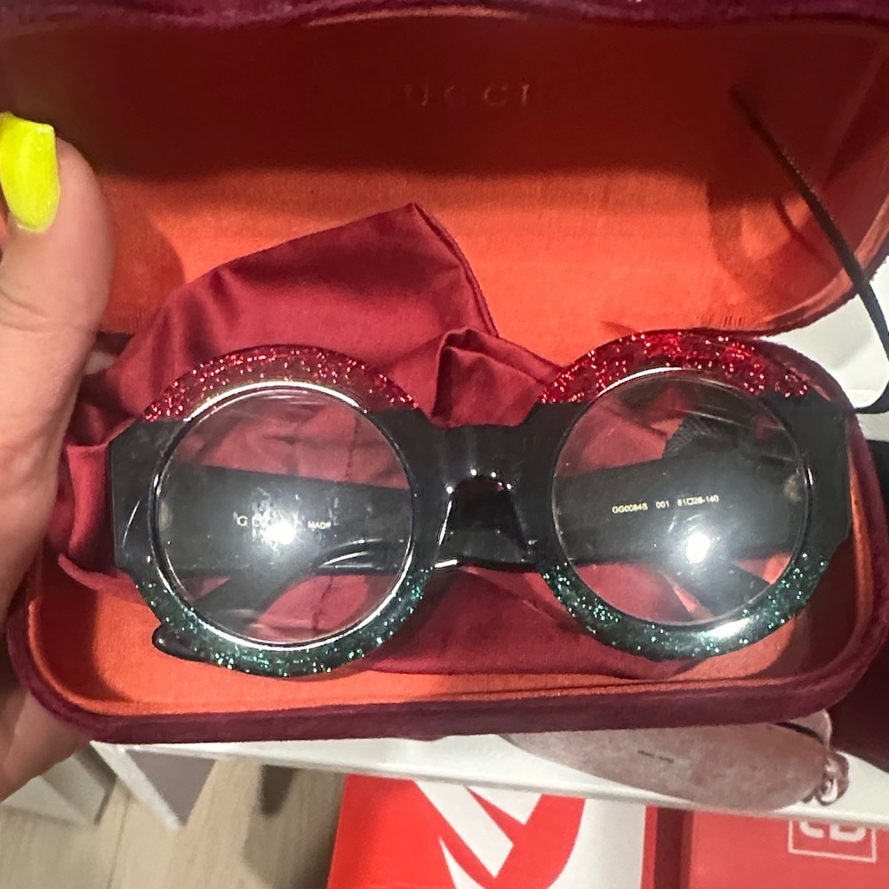 Gucci Women's Round Sunglasses - Red and Green Glitter